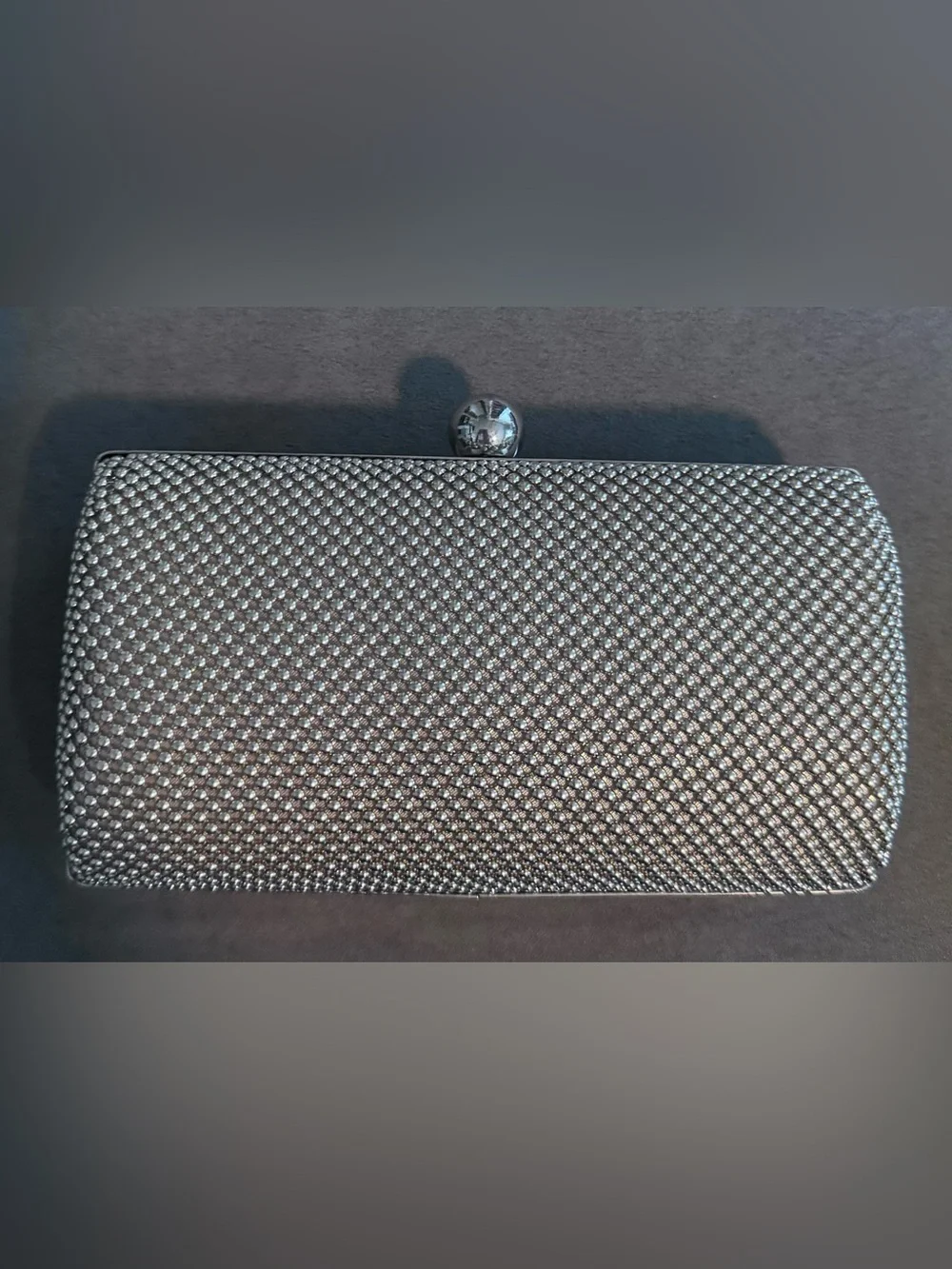 Jessica McClintock Silver Beaded Mesh Evening Clutch with  Chain Strap